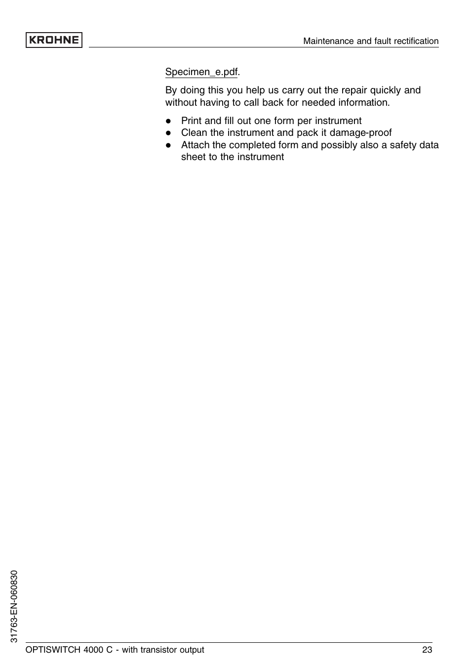 KROHNE OPTISWITCH 4000C Transistor EN User Manual | Page 23 / 32