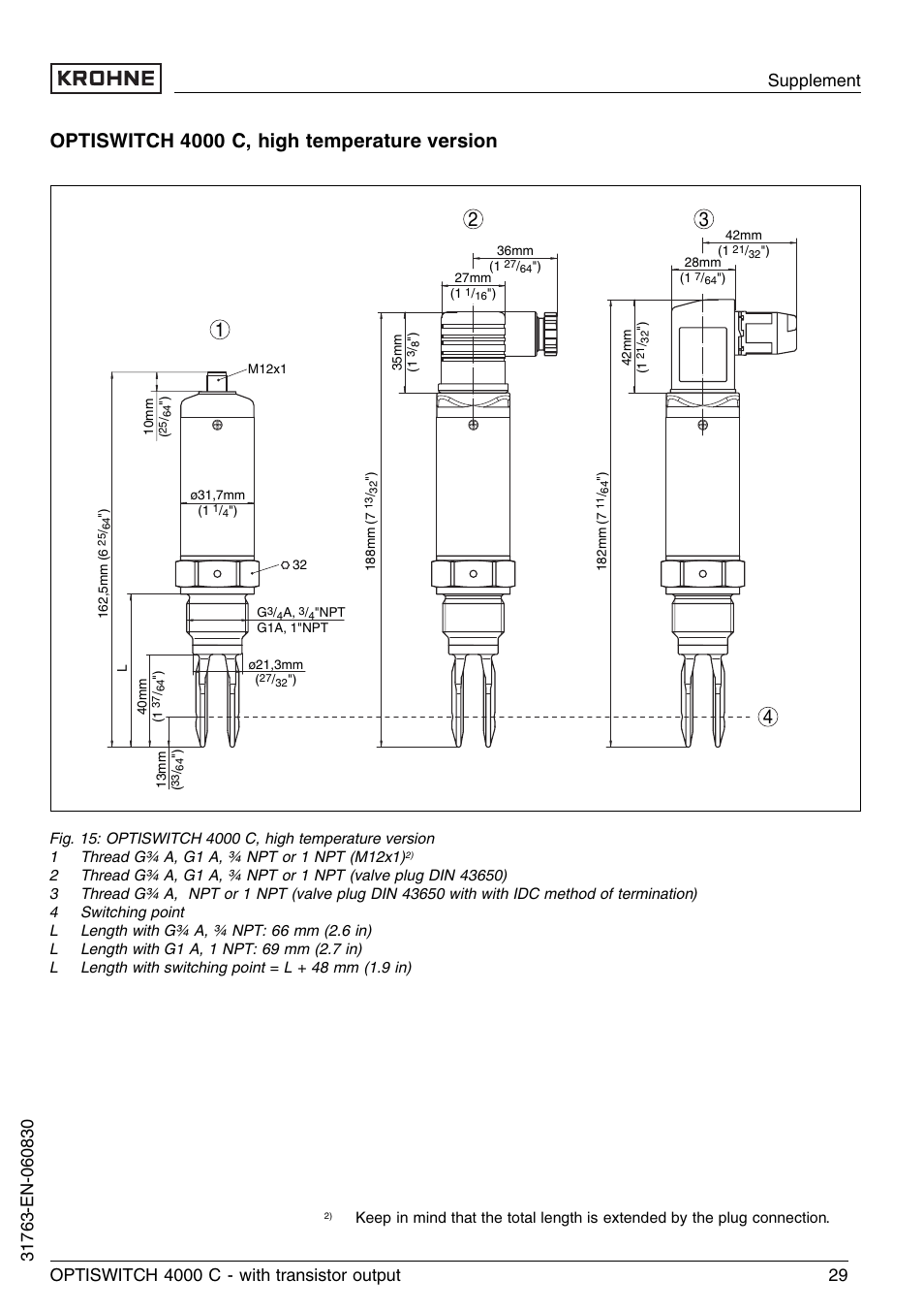 Optiswitch 4000 c, high temperature version | KROHNE OPTISWITCH 4000C Transistor EN User Manual | Page 29 / 32