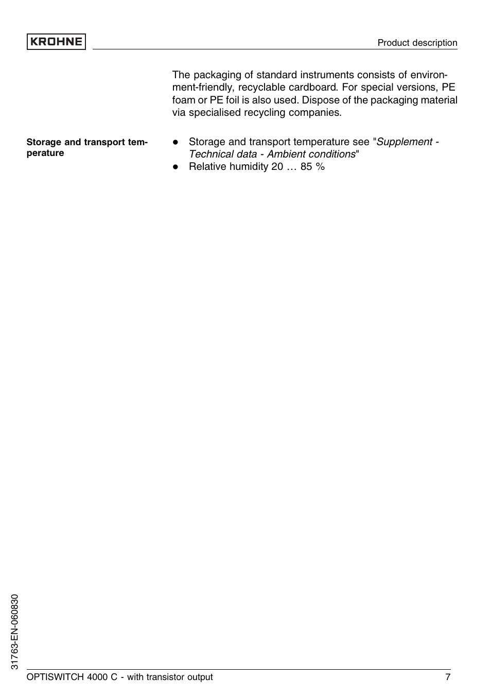 KROHNE OPTISWITCH 4000C Transistor EN User Manual | Page 7 / 32