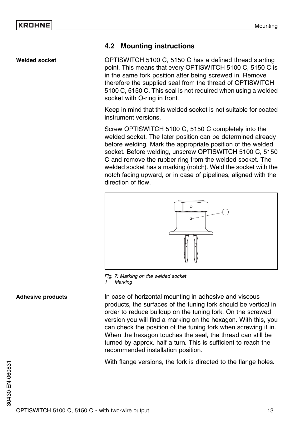 2 mounting instructions | KROHNE OPTISWITCH 5100C 2wire EN User Manual | Page 13 / 36