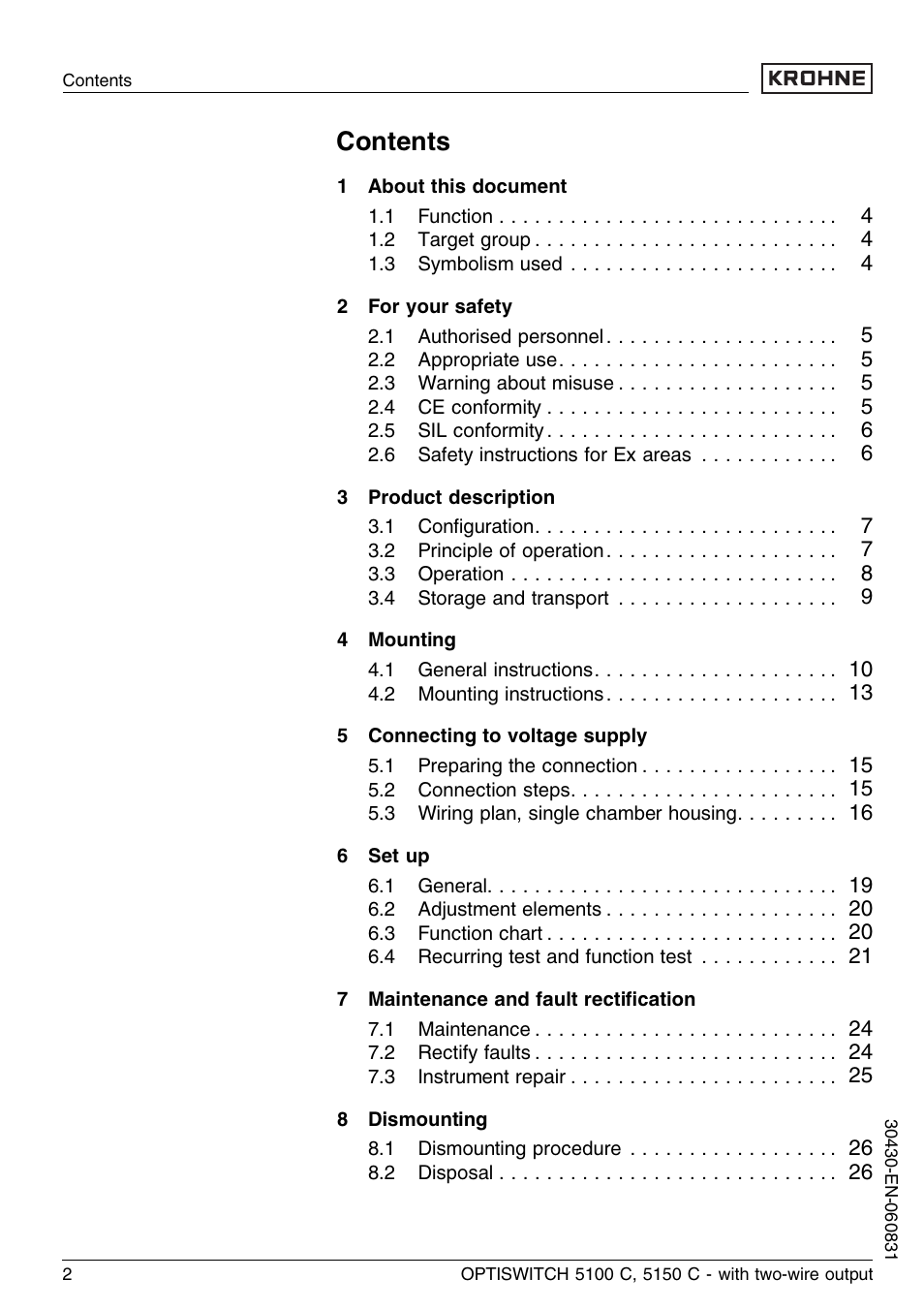KROHNE OPTISWITCH 5100C 2wire EN User Manual | Page 2 / 36