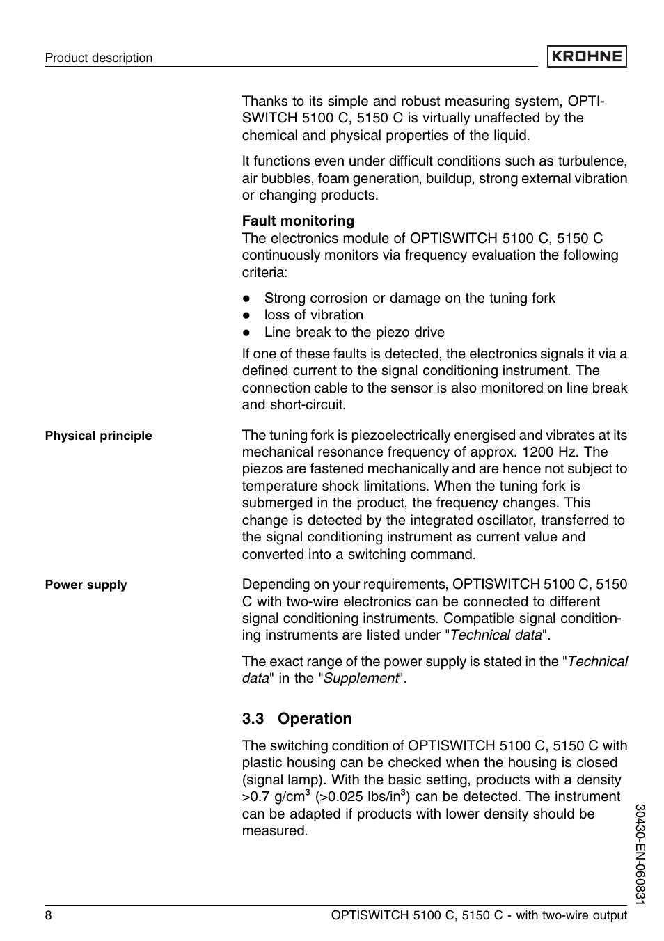 3 operation | KROHNE OPTISWITCH 5100C 2wire EN User Manual | Page 8 / 36
