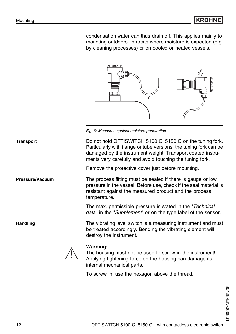 KROHNE OPTISWITCH 5100C Contactless EN User Manual | Page 12 / 32
