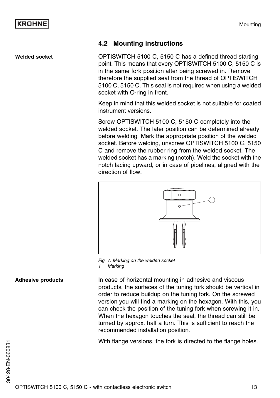 2 mounting instructions | KROHNE OPTISWITCH 5100C Contactless EN User Manual | Page 13 / 32