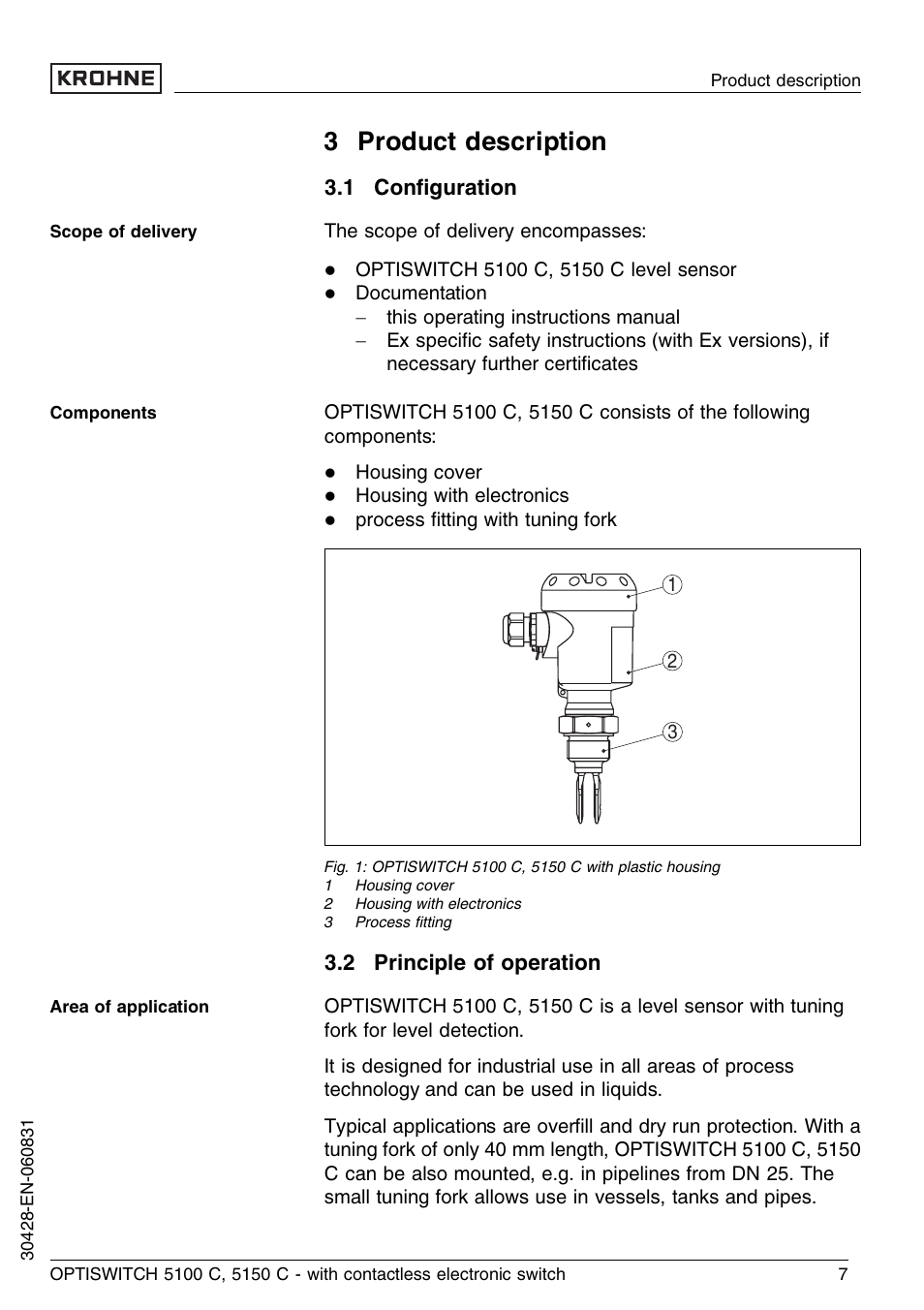 3 product description, 1 configuration, 2 principle of operation | KROHNE OPTISWITCH 5100C Contactless EN User Manual | Page 7 / 32