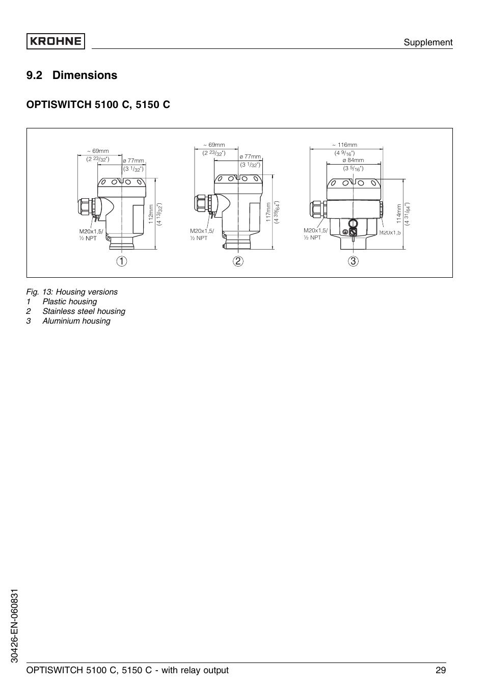 2 dimensions | KROHNE OPTISWITCH 5100C Relay EN User Manual | Page 29 / 32