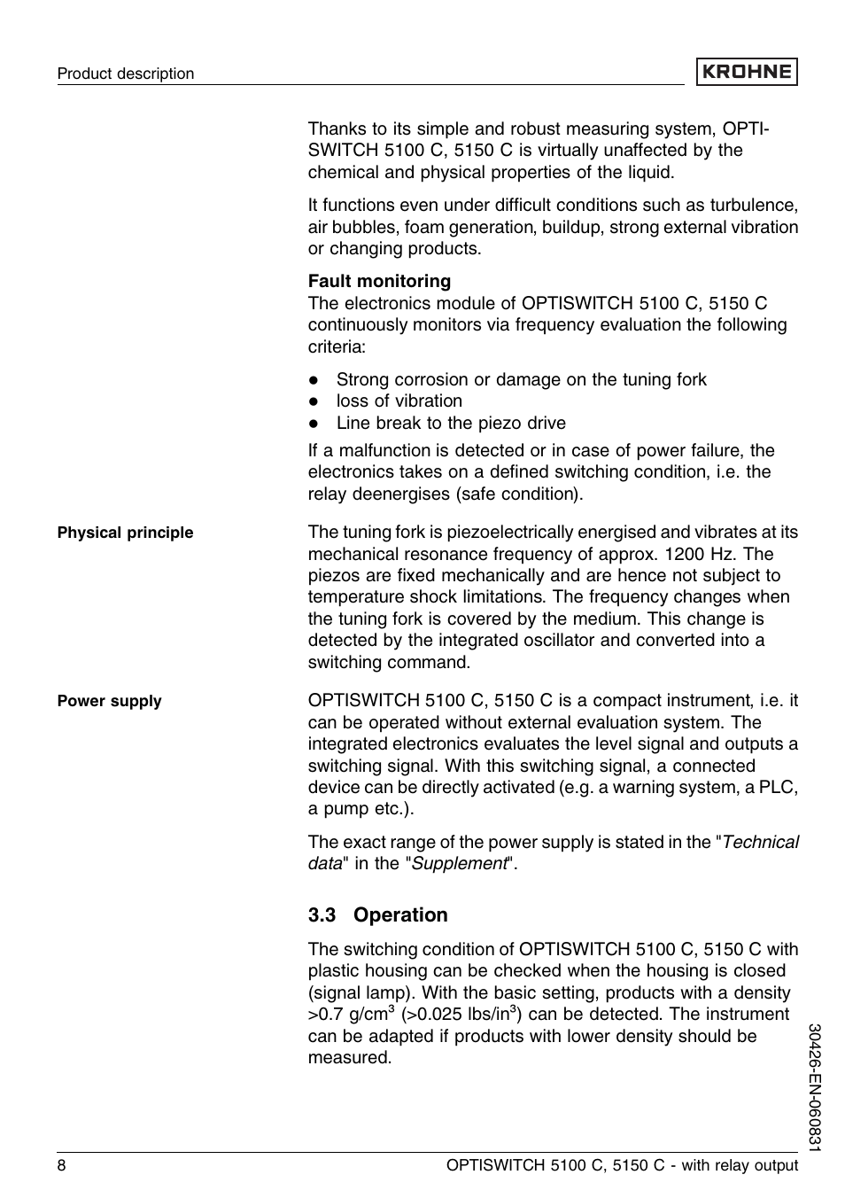 3 operation | KROHNE OPTISWITCH 5100C Relay EN User Manual | Page 8 / 32