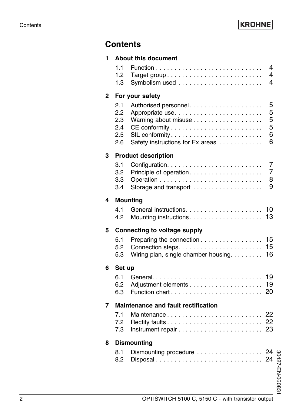 KROHNE OPTISWITCH 5100C Transistor EN User Manual | Page 2 / 32