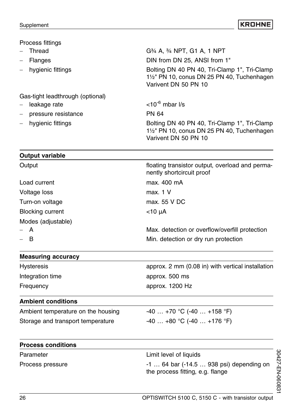 KROHNE OPTISWITCH 5100C Transistor EN User Manual | Page 26 / 32
