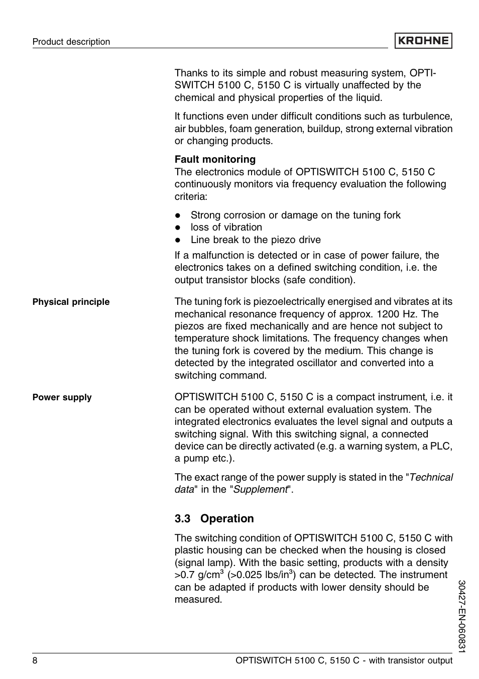 3 operation | KROHNE OPTISWITCH 5100C Transistor EN User Manual | Page 8 / 32