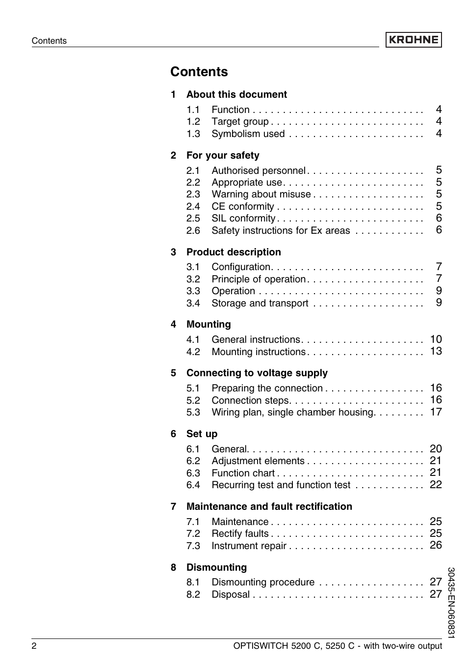 KROHNE OPTISWITCH 5200C 2wire EN User Manual | Page 2 / 36