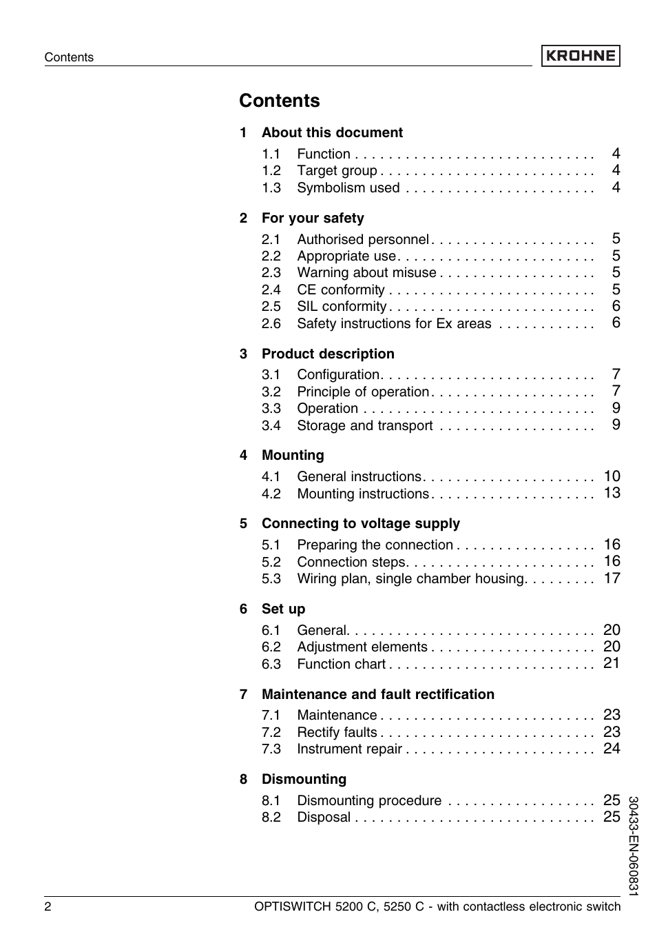 KROHNE OPTISWITCH 5200C Contactless EN User Manual | Page 2 / 36