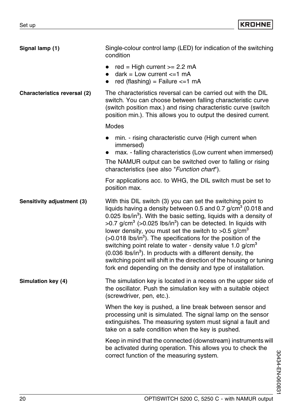 KROHNE OPTISWITCH 5200C Namur EN User Manual | Page 20 / 36