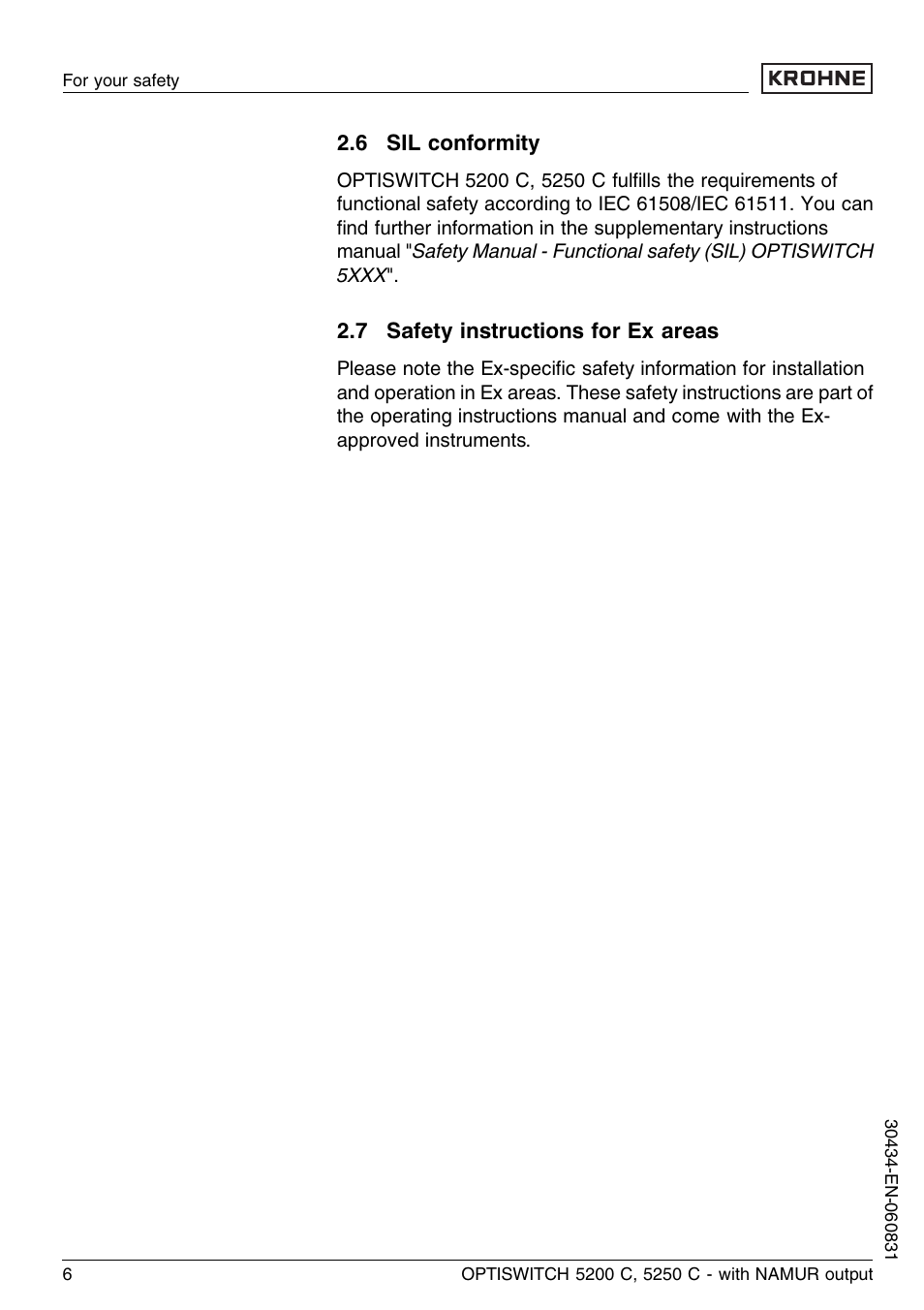 6 sil conformity, 7 safety instructions for ex areas | KROHNE OPTISWITCH 5200C Namur EN User Manual | Page 6 / 36