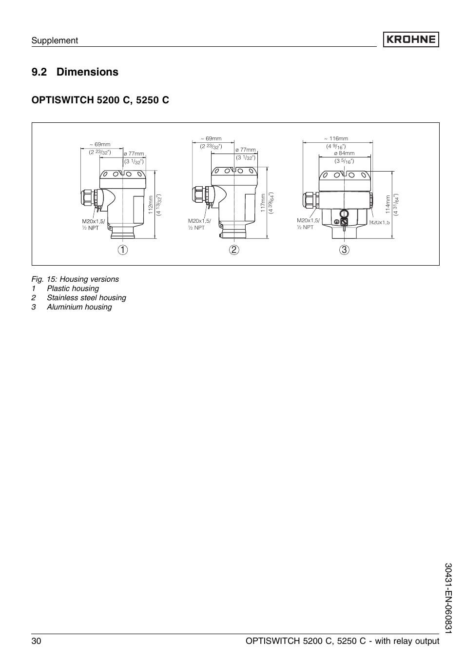 2 dimensions | KROHNE OPTISWITCH 5200C Relay EN User Manual | Page 30 / 36