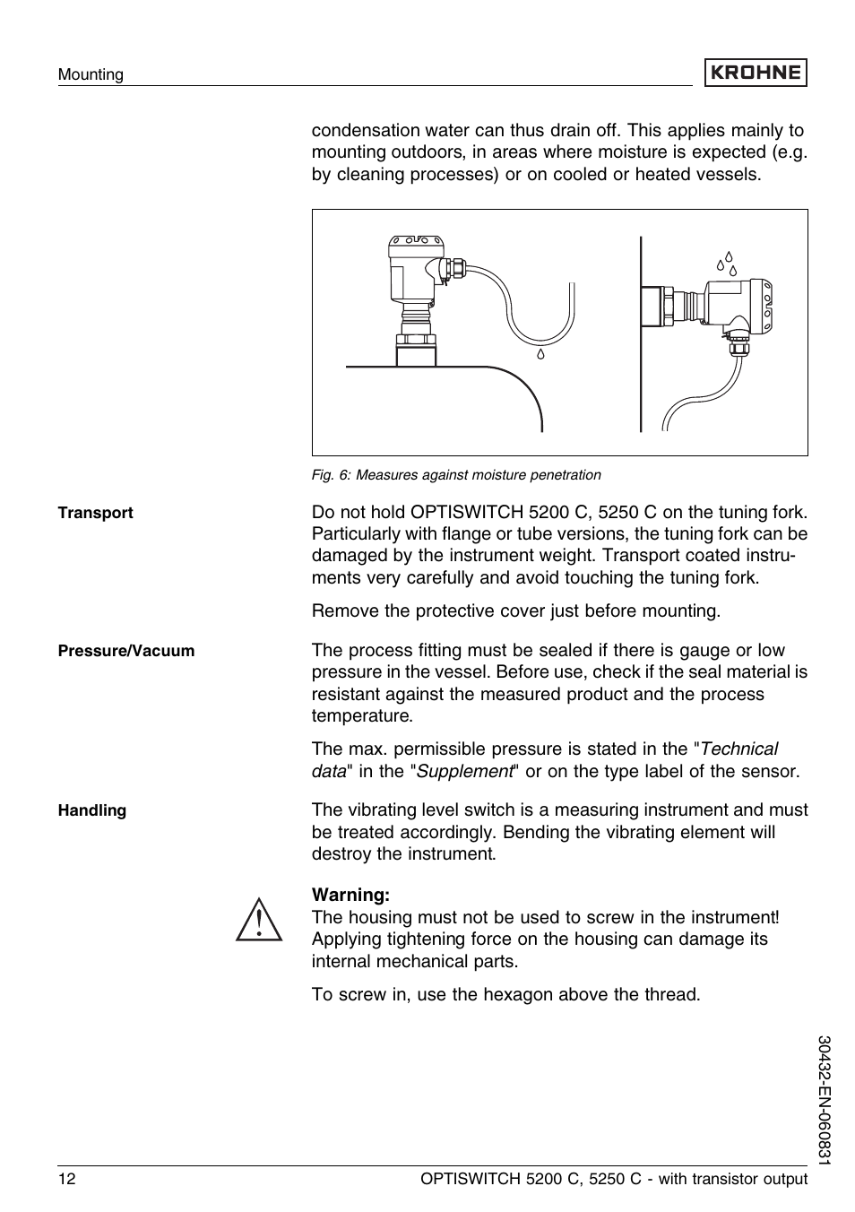 KROHNE OPTISWITCH 5200C Transistor EN User Manual | Page 12 / 36