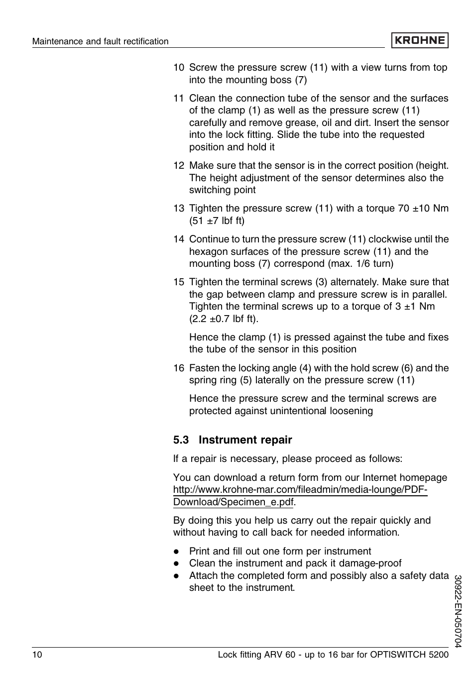 3 instrument repair | KROHNE OPTISWITCH 52x0C ARV52 16bar EN User Manual | Page 10 / 14