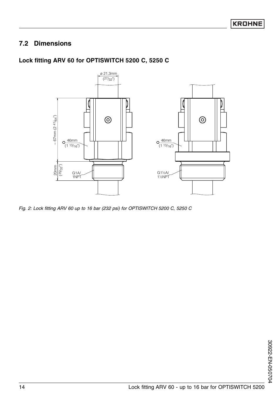 2 dimensions | KROHNE OPTISWITCH 52x0C ARV52 16bar EN User Manual | Page 14 / 14