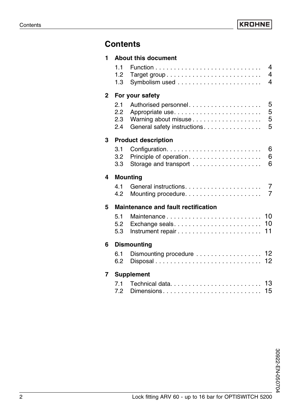 KROHNE OPTISWITCH 52x0C ARV52 16bar EN User Manual | Page 2 / 14