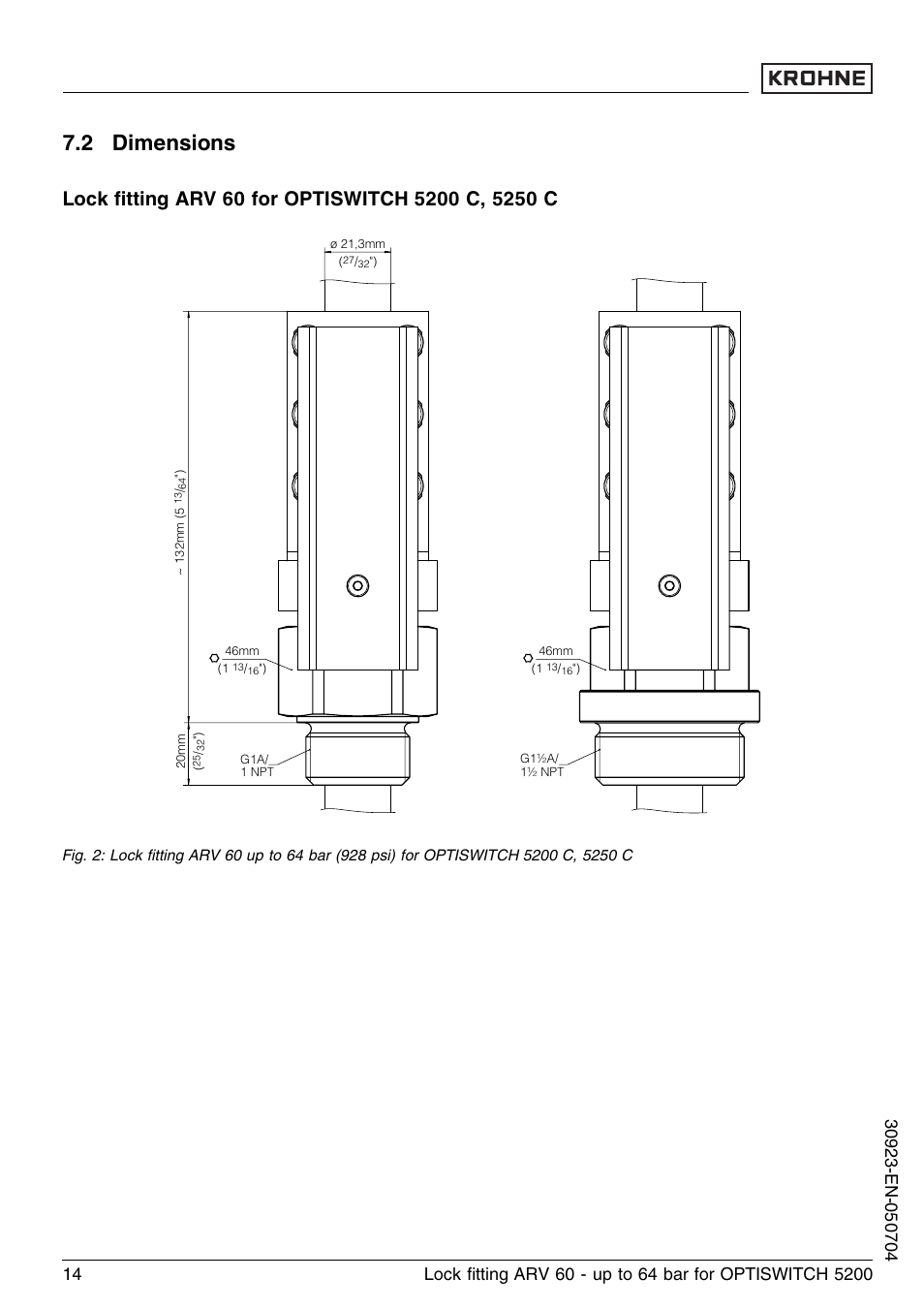 2 dimensions | KROHNE OPTISWITCH 52x0C ARV52 64bar EN User Manual | Page 14 / 14