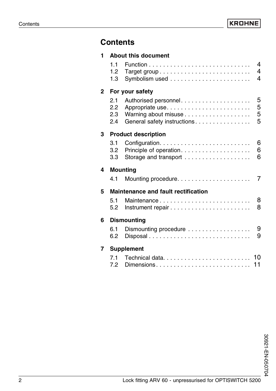 KROHNE OPTISWITCH 52x0C ARV52 unpressurized EN User Manual | Page 2 / 10
