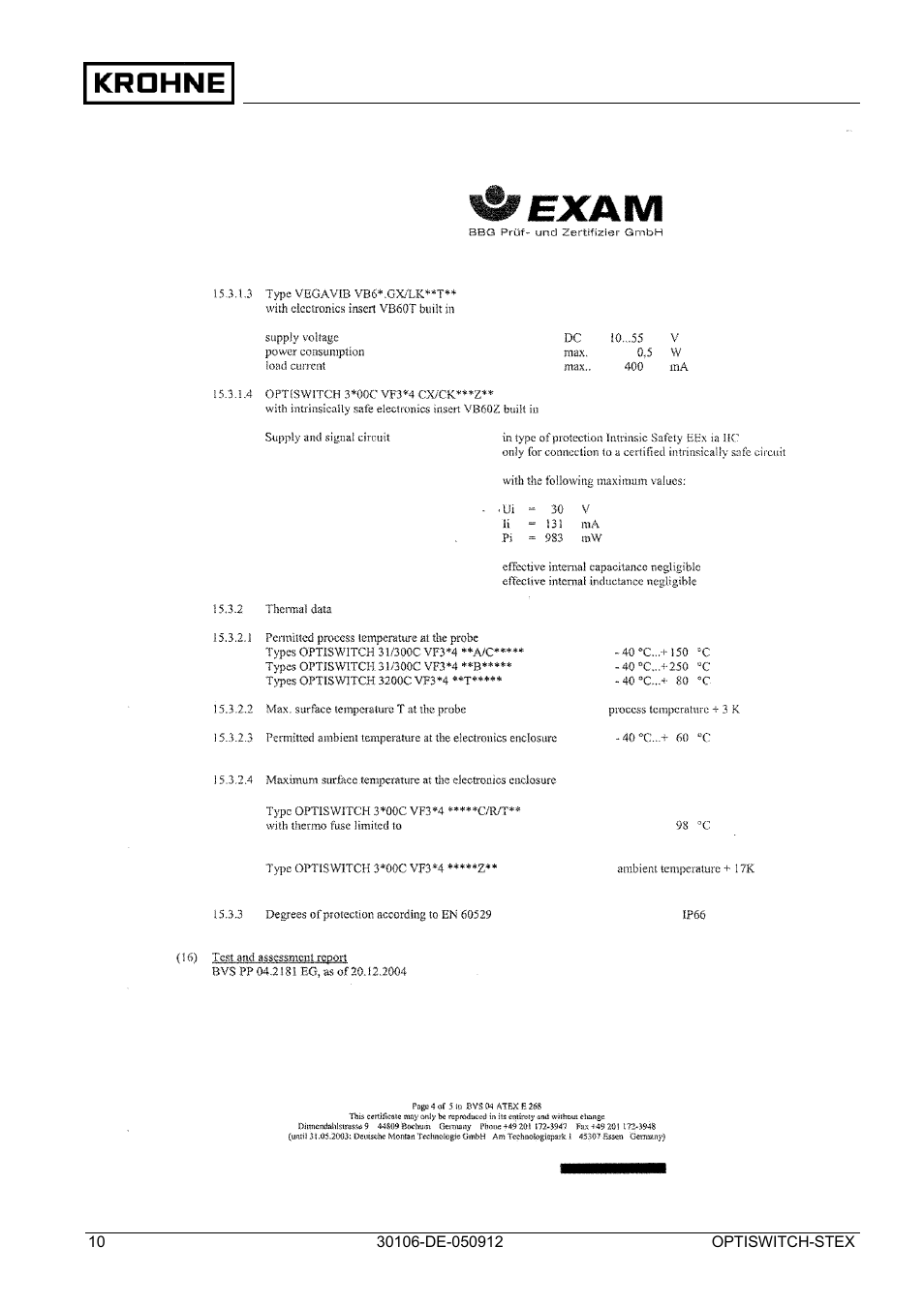 KROHNE OPTISWITCH 3x00 EX II1_2D-II2D-IP66T DE User Manual | Page 10 / 36