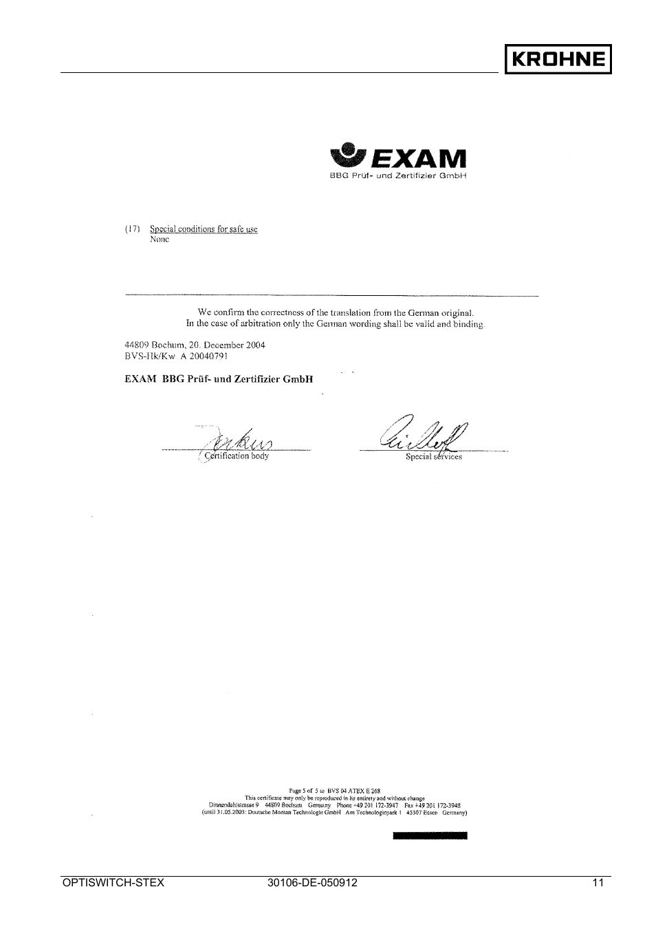 KROHNE OPTISWITCH 3x00 EX II1_2D-II2D-IP66T DE User Manual | Page 11 / 36