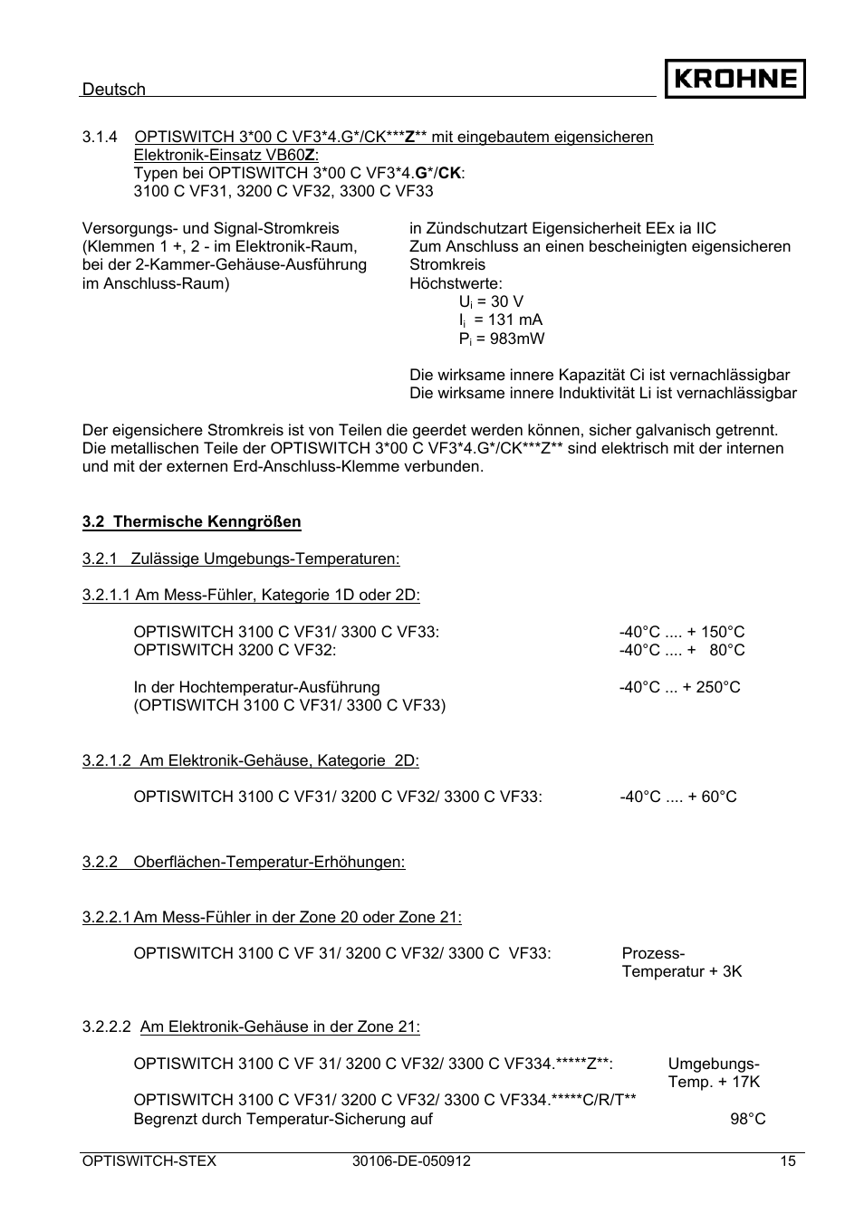 KROHNE OPTISWITCH 3x00 EX II1_2D-II2D-IP66T DE User Manual | Page 15 / 36