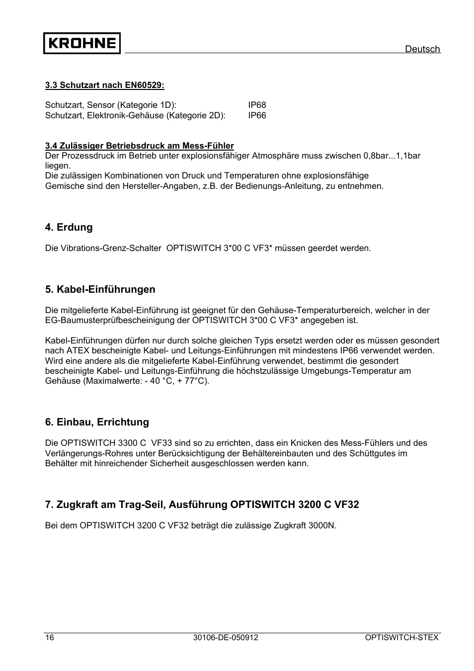 KROHNE OPTISWITCH 3x00 EX II1_2D-II2D-IP66T DE User Manual | Page 16 / 36