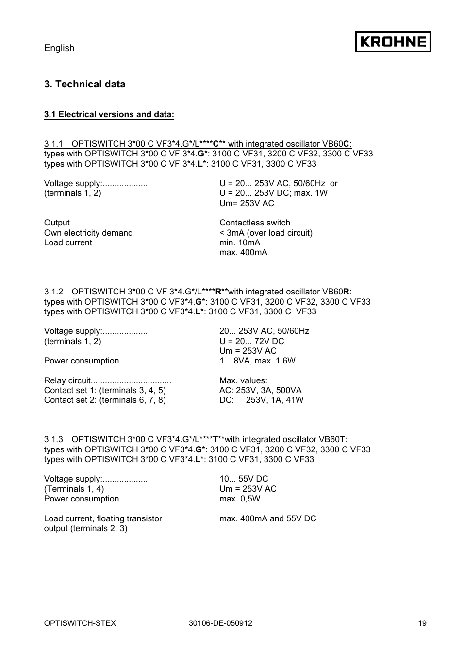 KROHNE OPTISWITCH 3x00 EX II1_2D-II2D-IP66T DE User Manual | Page 19 / 36