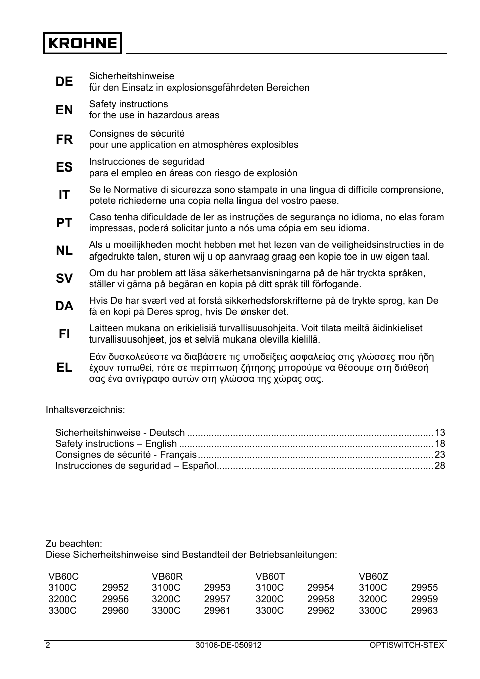 KROHNE OPTISWITCH 3x00 EX II1_2D-II2D-IP66T DE User Manual | Page 2 / 36