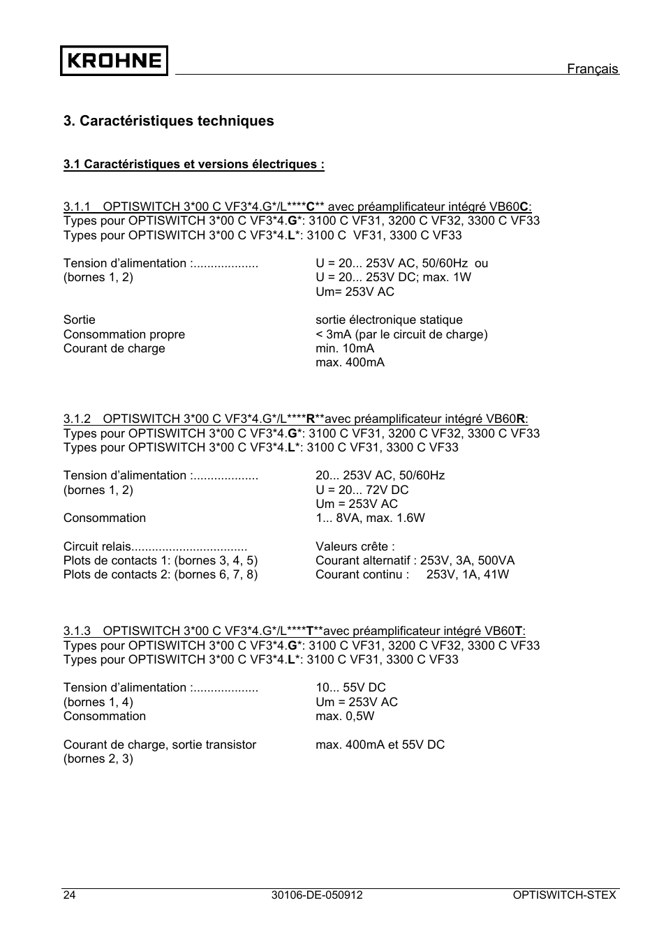 KROHNE OPTISWITCH 3x00 EX II1_2D-II2D-IP66T DE User Manual | Page 24 / 36