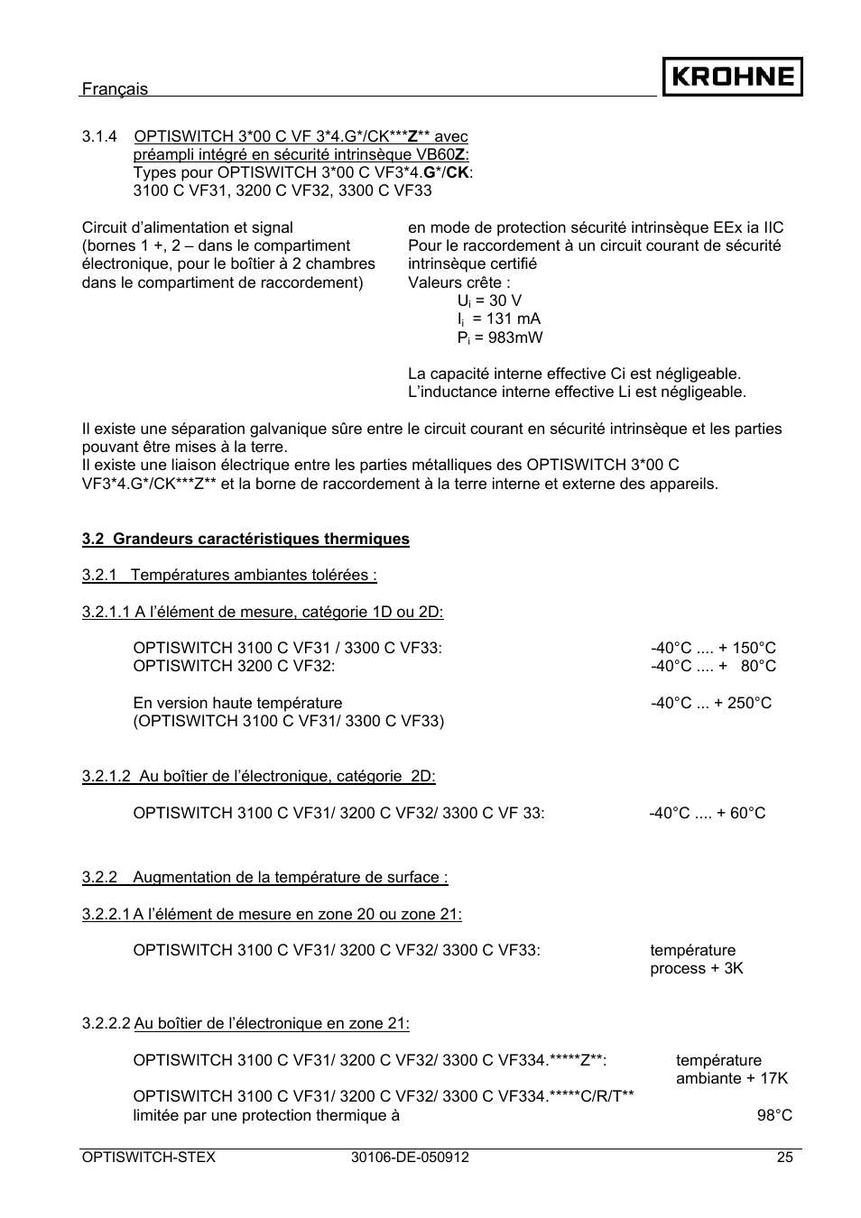 KROHNE OPTISWITCH 3x00 EX II1_2D-II2D-IP66T DE User Manual | Page 25 / 36