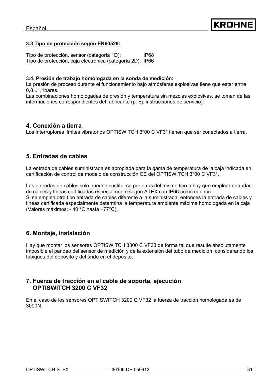 KROHNE OPTISWITCH 3x00 EX II1_2D-II2D-IP66T DE User Manual | Page 31 / 36