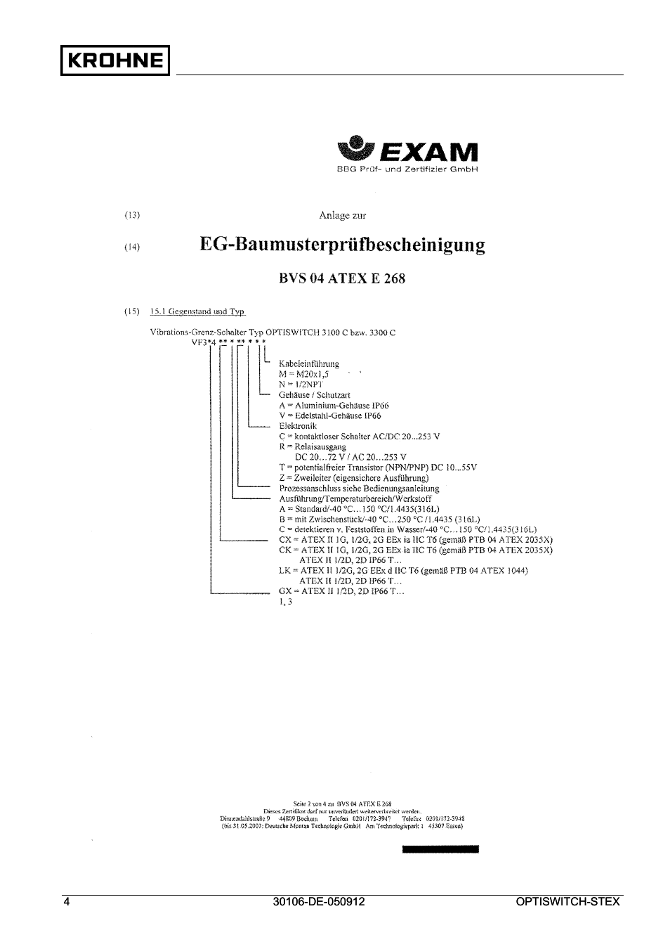 KROHNE OPTISWITCH 3x00 EX II1_2D-II2D-IP66T DE User Manual | Page 4 / 36
