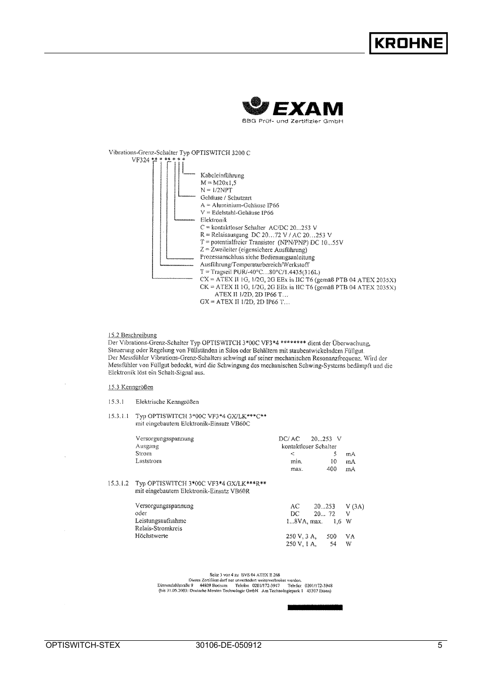 KROHNE OPTISWITCH 3x00 EX II1_2D-II2D-IP66T DE User Manual | Page 5 / 36
