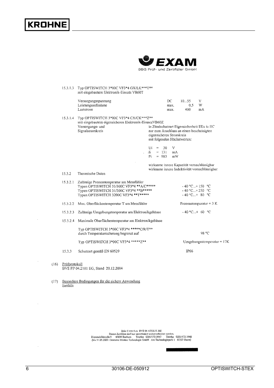 KROHNE OPTISWITCH 3x00 EX II1_2D-II2D-IP66T DE User Manual | Page 6 / 36
