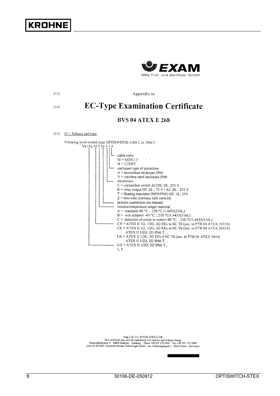 KROHNE OPTISWITCH 3x00 EX II1_2D-II2D-IP66T DE User Manual | Page 8 / 36