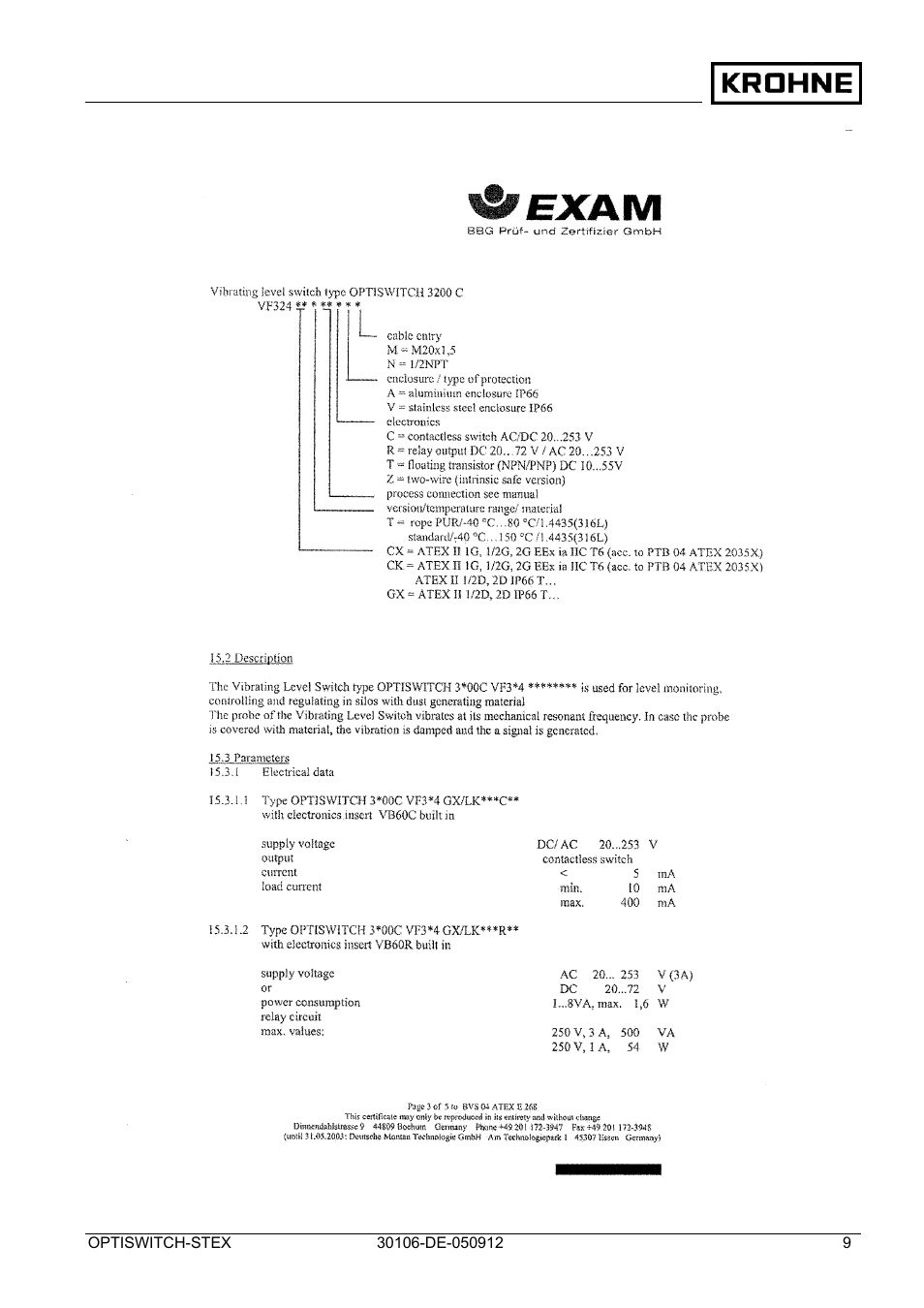KROHNE OPTISWITCH 3x00 EX II1_2D-II2D-IP66T DE User Manual | Page 9 / 36