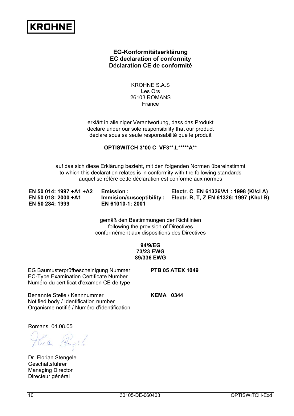 KROHNE OPTISWITCH 3x00 Ex II1_2G-II2G-EExd IICT6 DE User Manual | Page 10 / 32