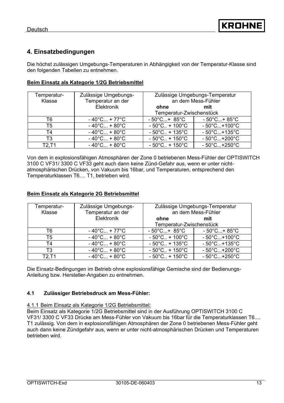 KROHNE OPTISWITCH 3x00 Ex II1_2G-II2G-EExd IICT6 DE User Manual | Page 13 / 32