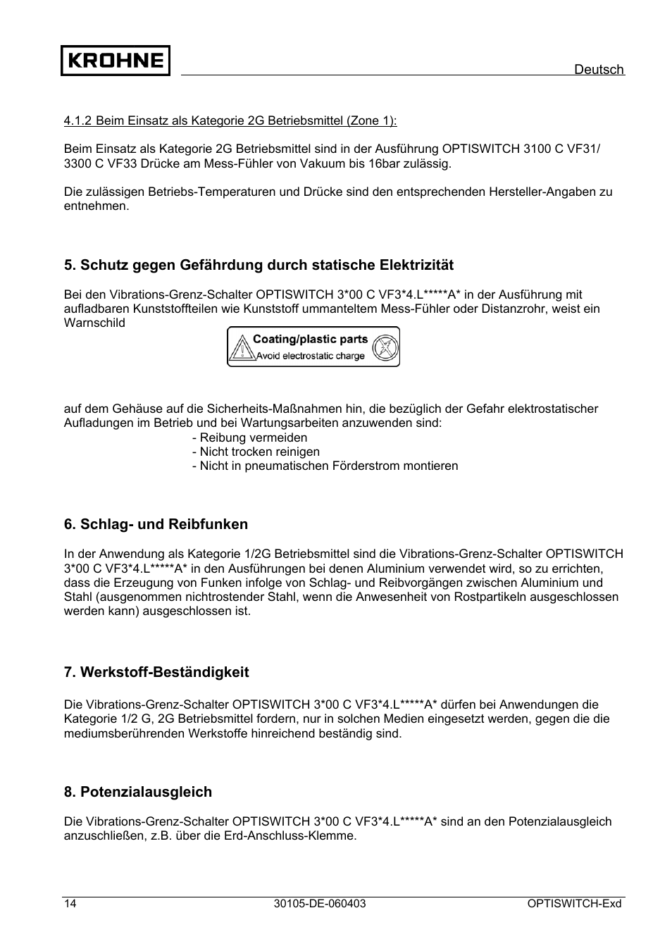 KROHNE OPTISWITCH 3x00 Ex II1_2G-II2G-EExd IICT6 DE User Manual | Page 14 / 32