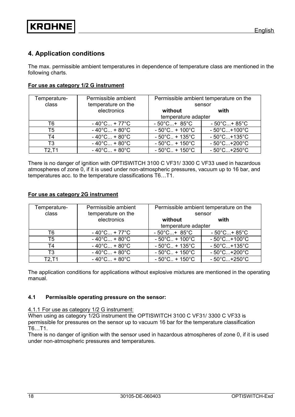 KROHNE OPTISWITCH 3x00 Ex II1_2G-II2G-EExd IICT6 DE User Manual | Page 18 / 32