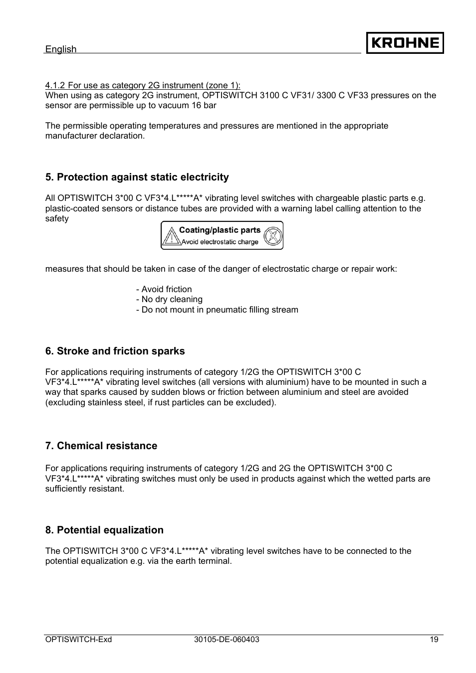 KROHNE OPTISWITCH 3x00 Ex II1_2G-II2G-EExd IICT6 DE User Manual | Page 19 / 32