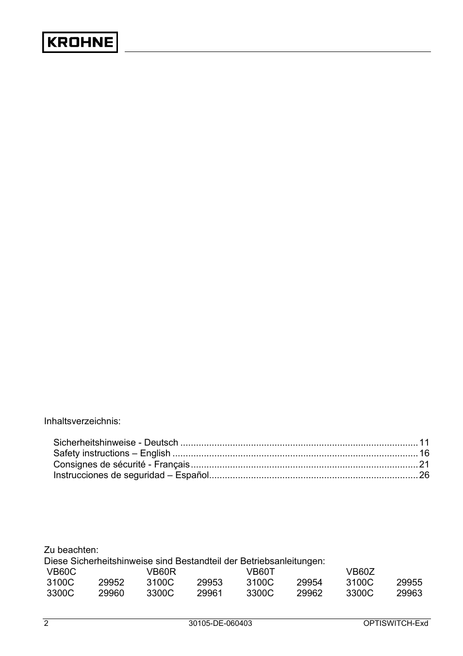 KROHNE OPTISWITCH 3x00 Ex II1_2G-II2G-EExd IICT6 DE User Manual | Page 2 / 32