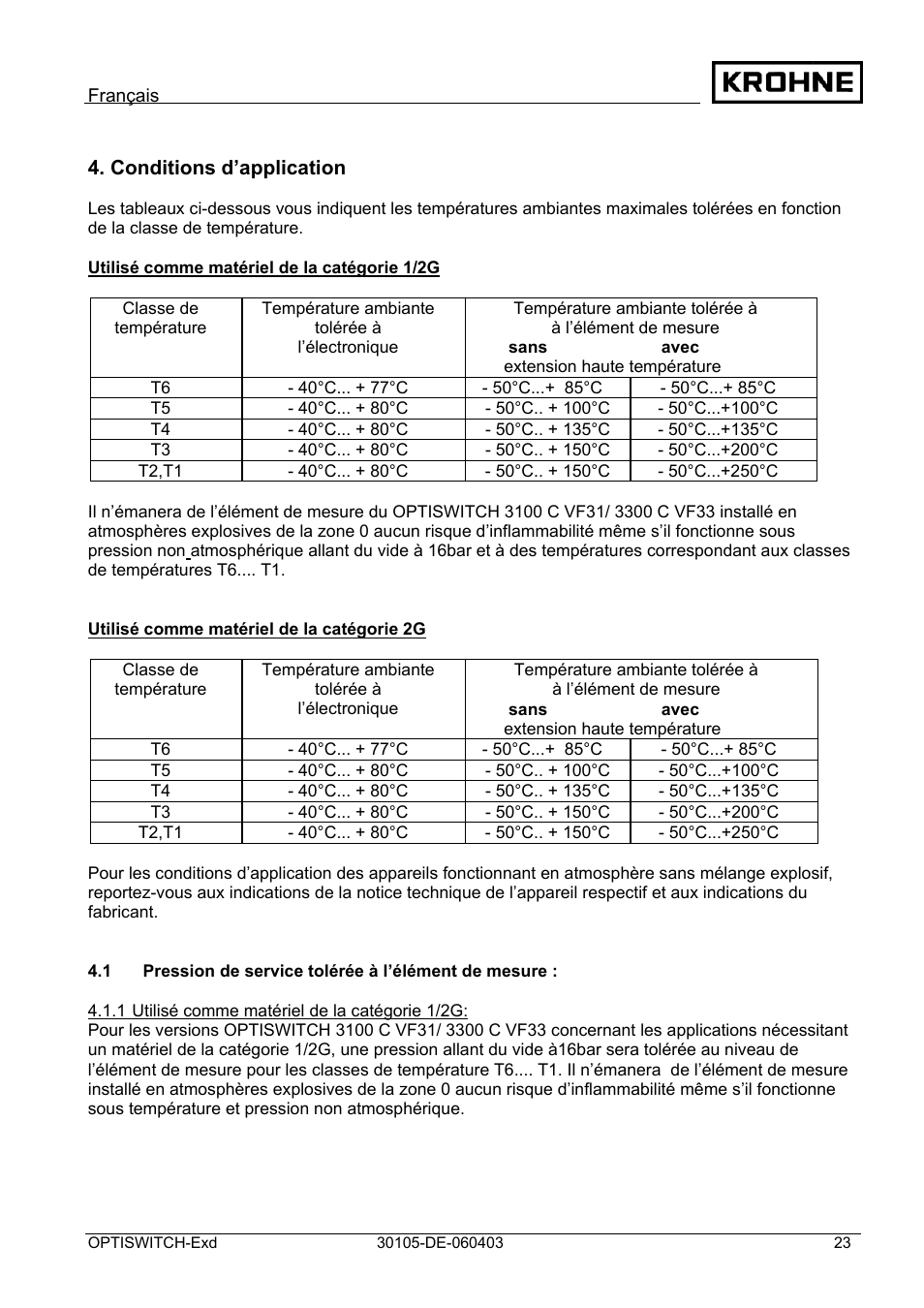 KROHNE OPTISWITCH 3x00 Ex II1_2G-II2G-EExd IICT6 DE User Manual | Page 23 / 32