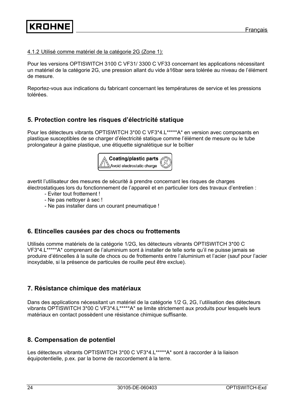 KROHNE OPTISWITCH 3x00 Ex II1_2G-II2G-EExd IICT6 DE User Manual | Page 24 / 32