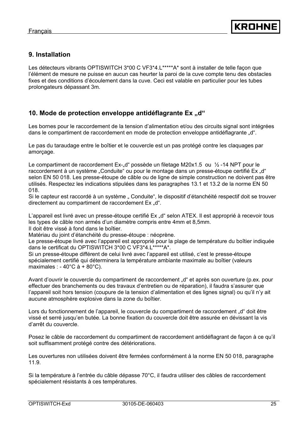 KROHNE OPTISWITCH 3x00 Ex II1_2G-II2G-EExd IICT6 DE User Manual | Page 25 / 32