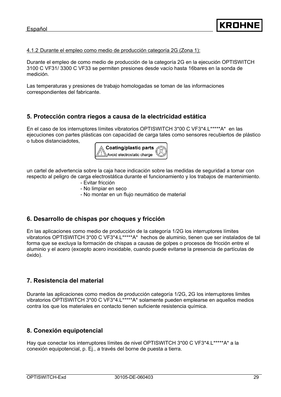 KROHNE OPTISWITCH 3x00 Ex II1_2G-II2G-EExd IICT6 DE User Manual | Page 29 / 32