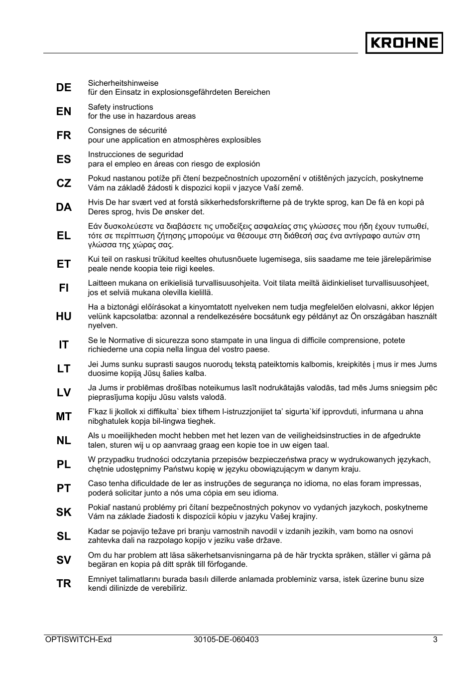 KROHNE OPTISWITCH 3x00 Ex II1_2G-II2G-EExd IICT6 DE User Manual | Page 3 / 32